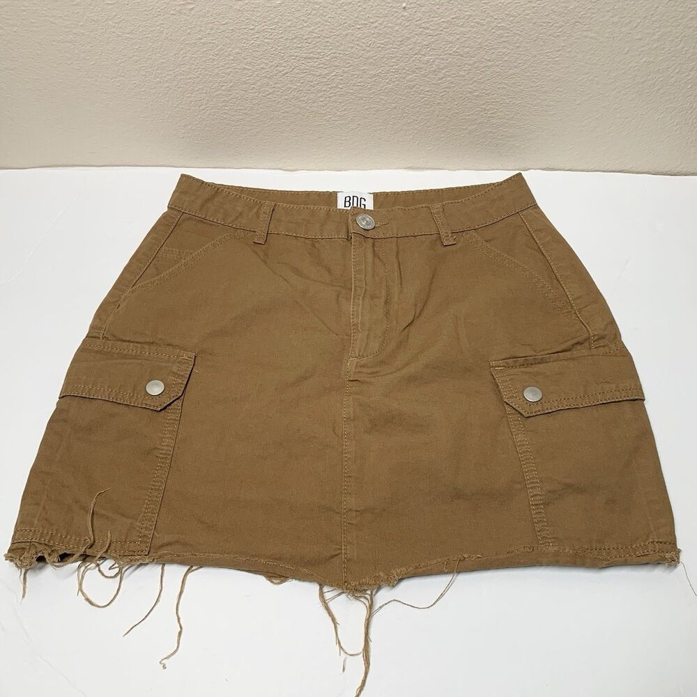 BDG Urban Outfitters Cargo Skirt S Brown Raw Hem 100% Cotton